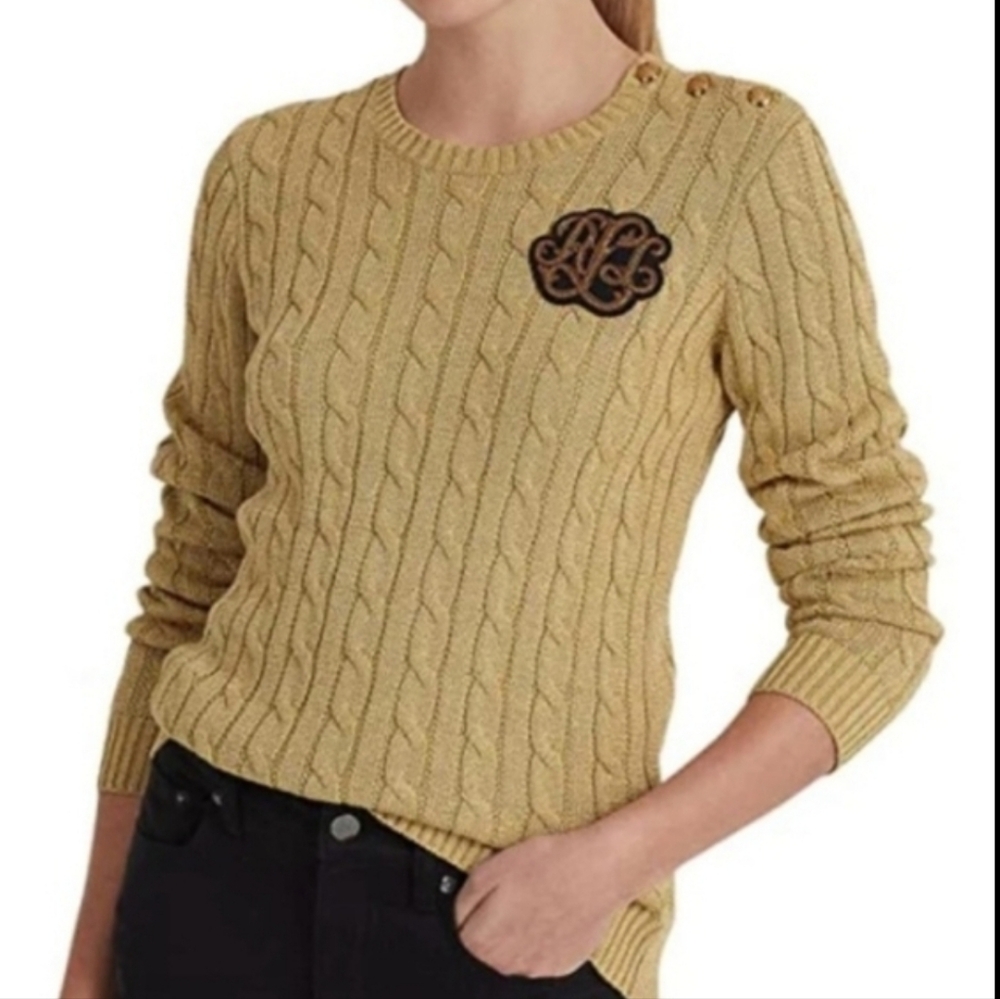Ralph Lauren Black Label Crew Neck Sweater Gold Threads & Buttons NWT 3X